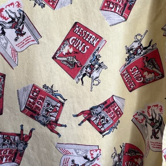 Vintage Johnny Cotton Shirt Large Yellow Button Up Western Guns Cowboy USA Q16 - Picture 2 of 4